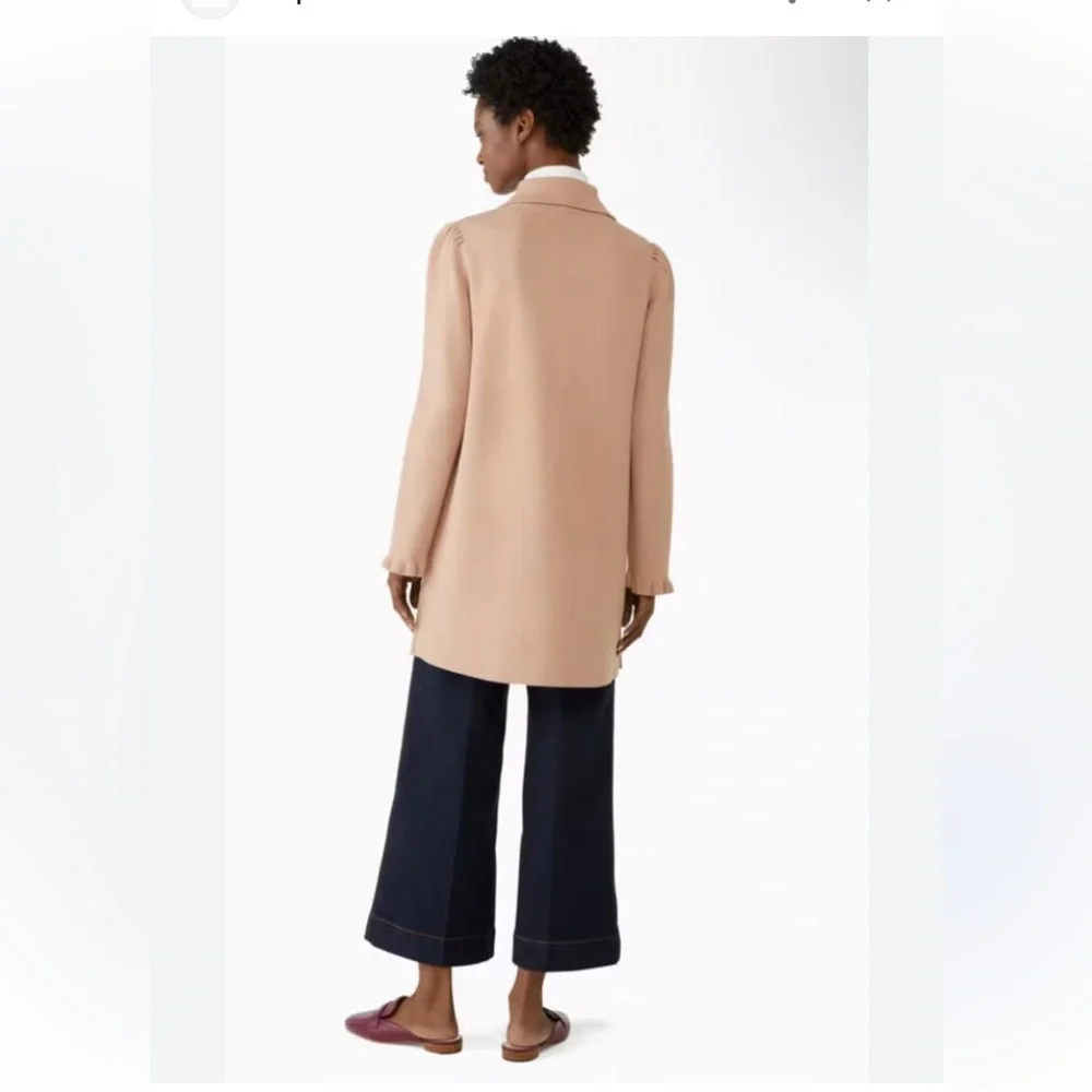 NWT Kate Spade Ruffle Sweater Knit Cardigan Blazer, Light Fawn XL Preppy